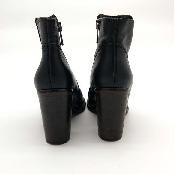 AllSaints Black Leather Ankle Boots Size 39 8 8.5 Stacked Heel Side Zip Moto - Picture 5 of 8